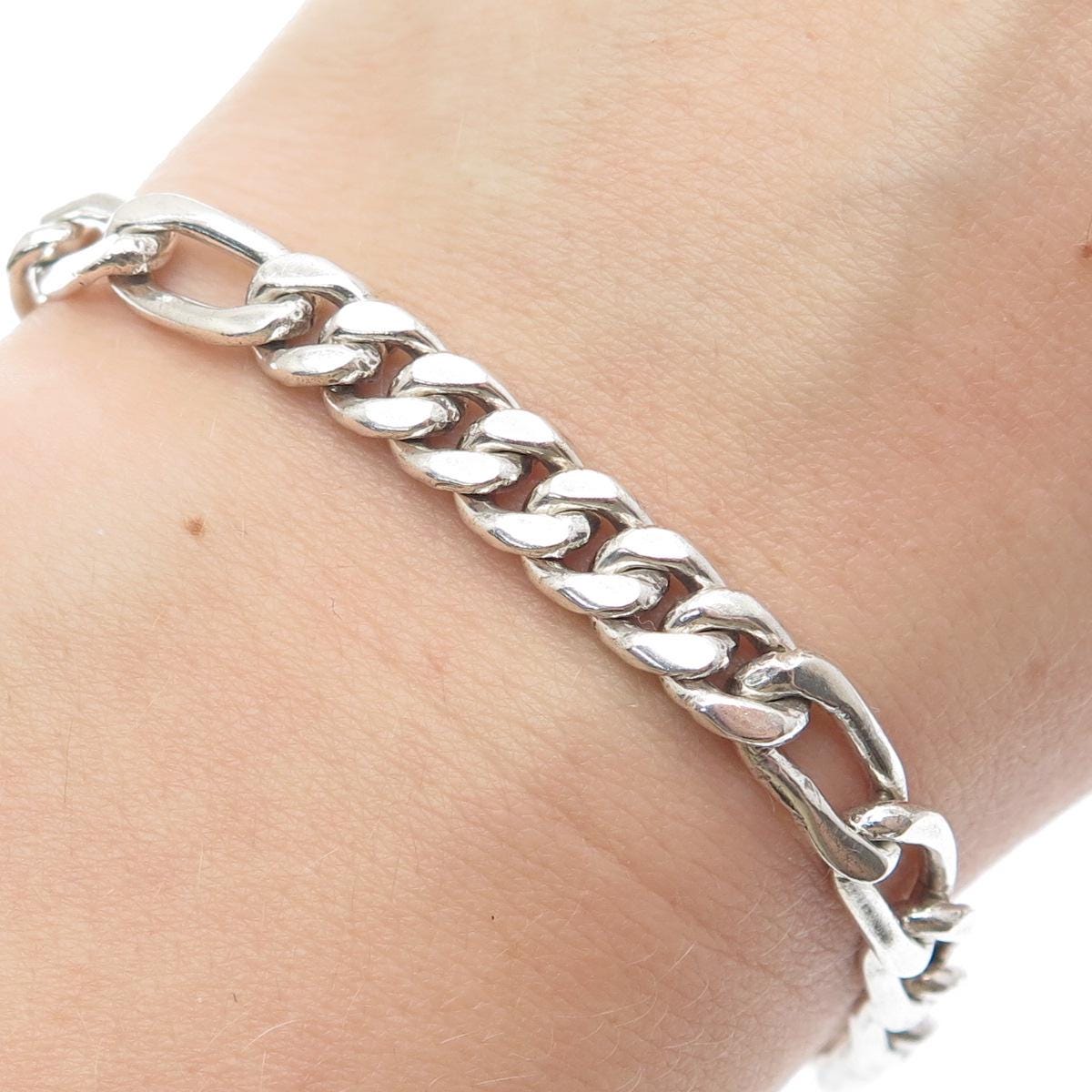 925 Sterling Silver Vintage Mexico Figaro Link Bracelet 7.5