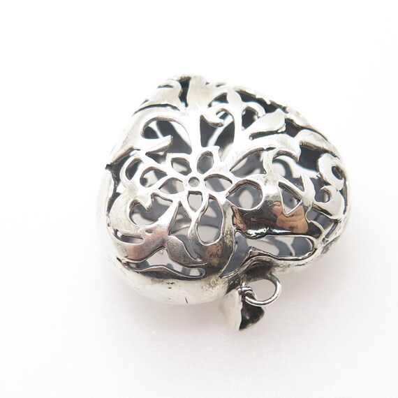 925 Sterling Silver Vintage Ornate Puffy Heart 3D… - image 6