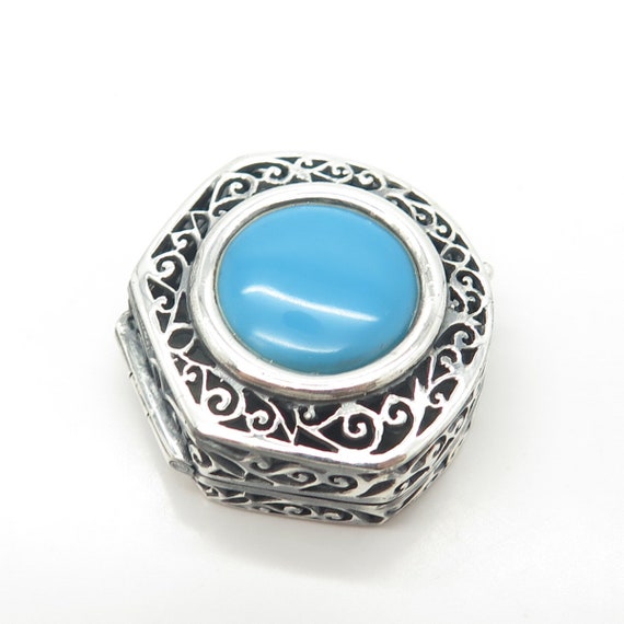 925 Sterling Silver Vintage Faux Turquoise Ornate… - image 5