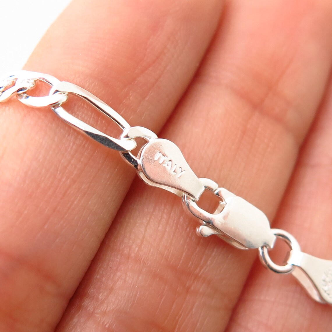 925 Sterling Silver Italy Figaro Chain Necklace 18 Etsy