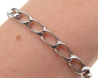 925 Sterling Silver Vintage Oval Curb Link Bracelet 7.25"