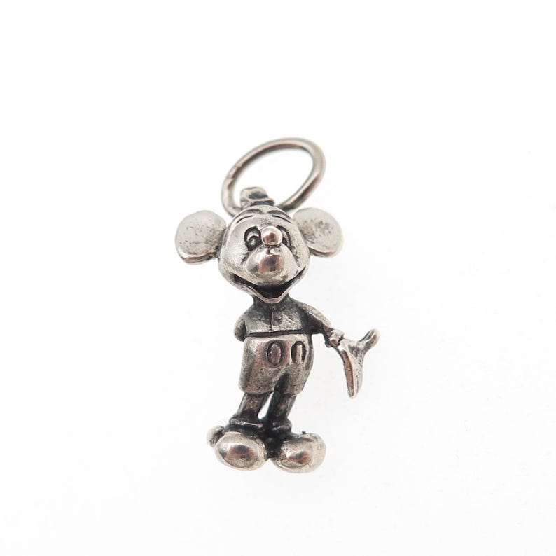 925 Sterling Silver Vintage Mickey Mouse Oxidized 3D Mini Charm Pendant image 5