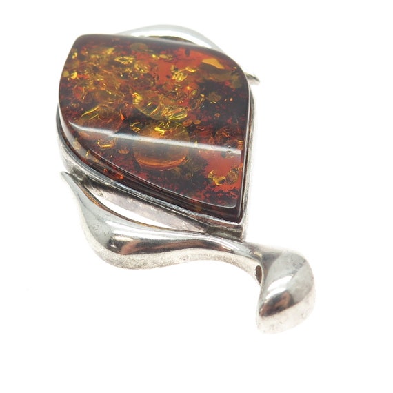 925 Sterling Silver Vintage Real Amber Modernist … - image 7