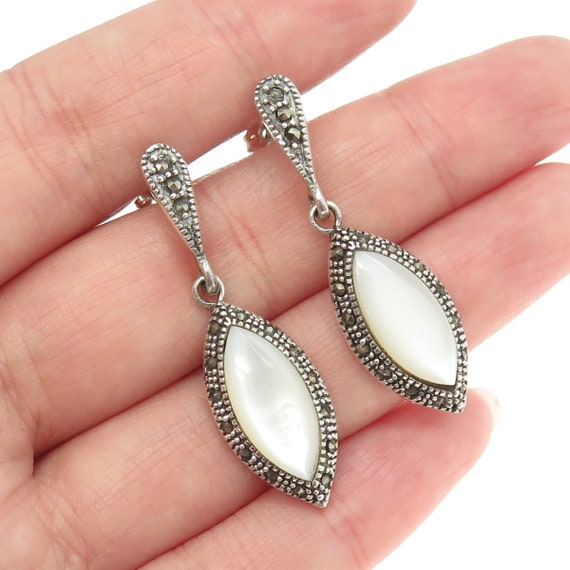 925 Sterling Silver Vintage Real Mother-of-Pearl … - image 1