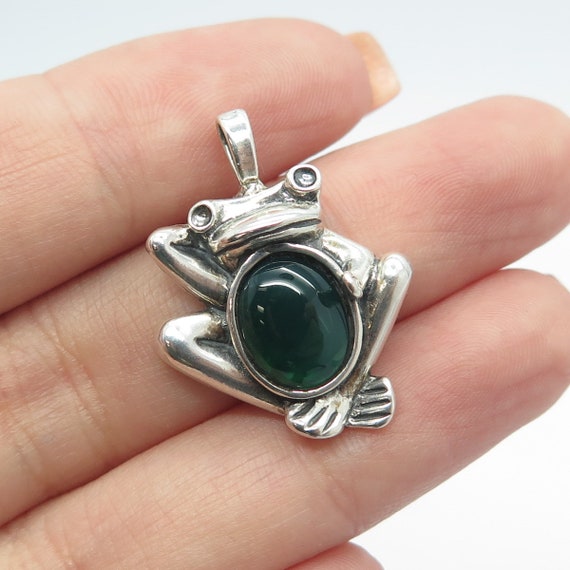 925 Sterling Silver Vintage Real Green Chalcedony 