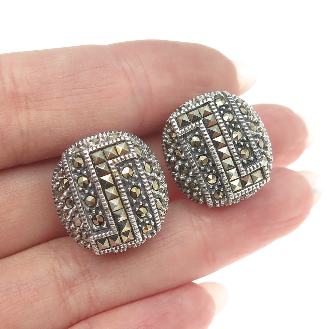 Vintage Judith Jack post back Marcacite and Sterling silver earrings Large Judith Jack Marcasite X Sterling Silver Earrings main image 2