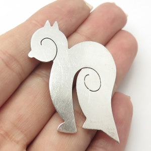 925 Sterling Silver Vintage Abstract Cat Pin Brooch #169