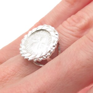 925 Sterling Silver Vintage Guardian Angel Coin Oxidized Ring Size 5.5 image 2