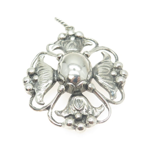 925 Sterling Silver Antique Art Deco Cross Floral… - image 4