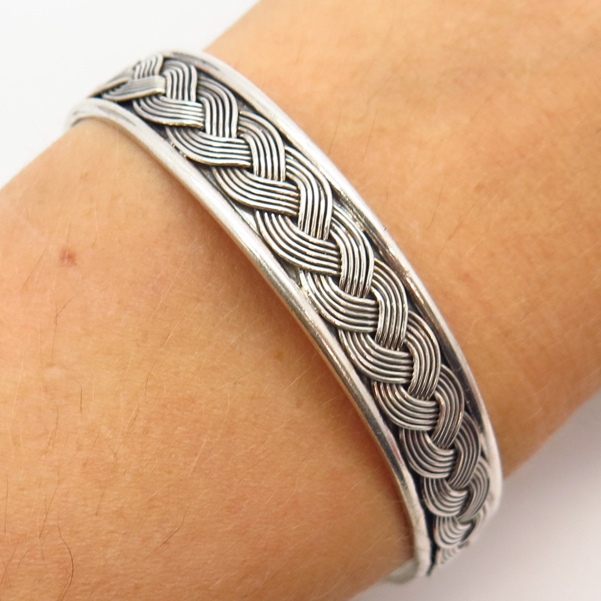 925 シルバーカフバングルsilver brass cuff bangle 925 Sterling Silver Woven Design Cuff Bracelet 7 1/4