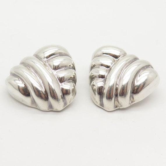 925 Sterling Silver Vintage Ribbed Hollow Clip On… - image 3