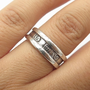 925 Sterling Silver Vintage Spiral Runic Viking Band Ring Size 7