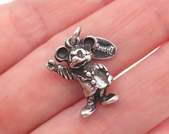 Walt Disney 925 Sterling Silver Antique Art Deco Mickey Mouse 3D Mini Pendant