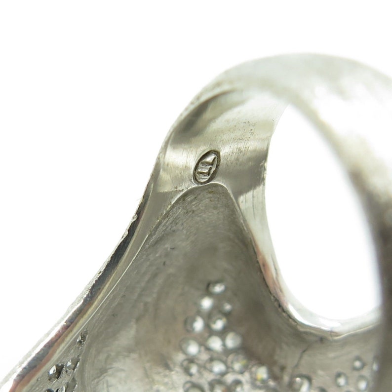 925 Sterling Silver C Z Extra Wide Unique Modernist Ring Size 8