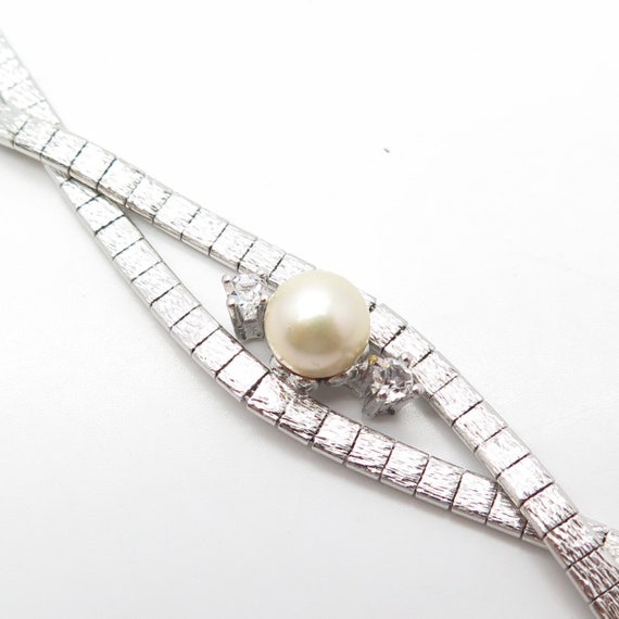 925 Sterling Silver Vintage Real Pearl and C Z Cr… - image 3