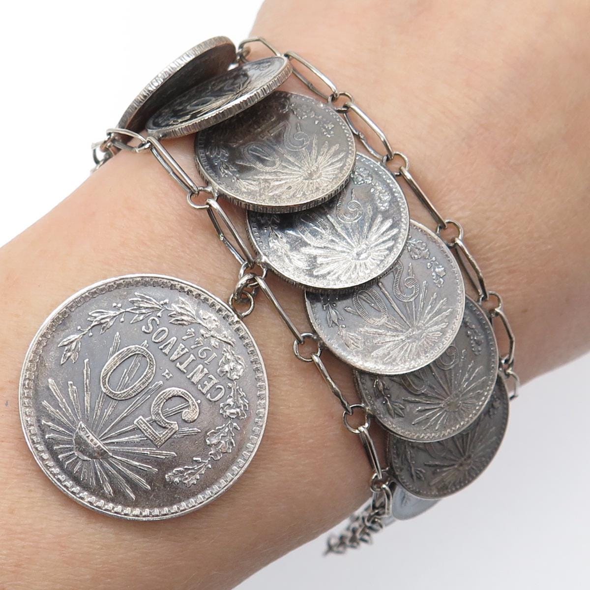 720 Silver Antique 1940s Mexico 20 & 50 Centavos Coin Link