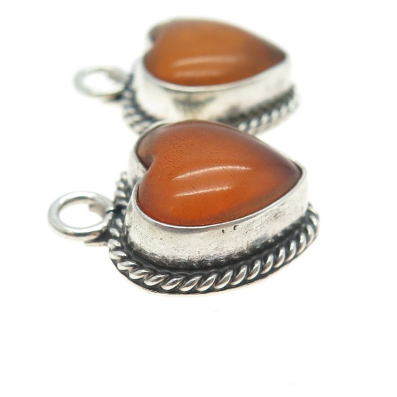 925 Sterling Silver Vintage Real Fire Amber Heart… - image 5