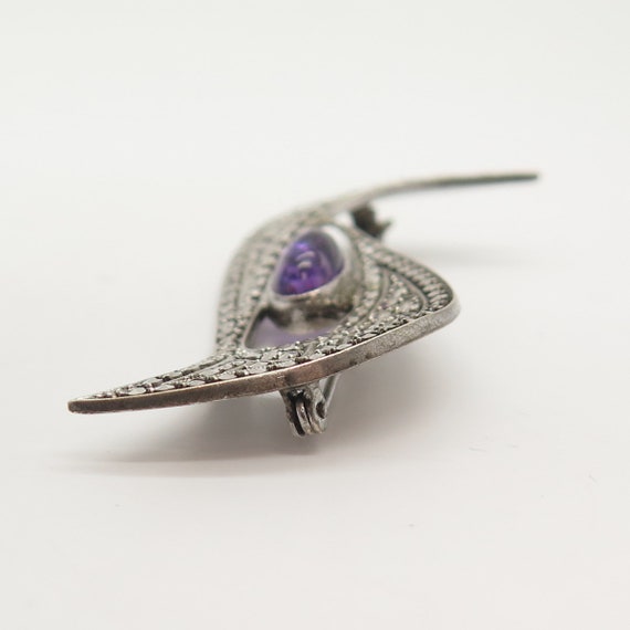 935 Silver Vintage Real Amethyst and Marcasite Ge… - image 4