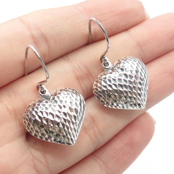 925 Sterling Silver Vintage Hollow Heart Dangling… - image 1