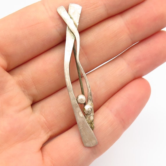 925 Sterling Silver Curved Double Bar Design Pin B