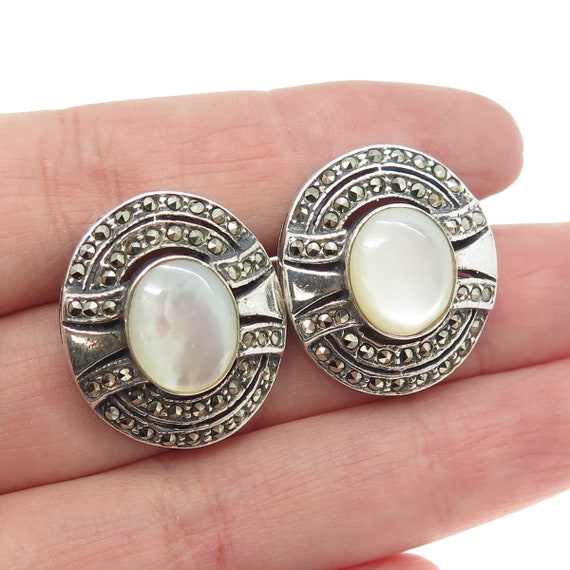 925 Sterling Silver Vintage Real Mother-of-Pearl … - image 1