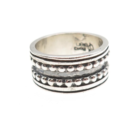 Maria Belen 925 Sterling Silver Vintage Oxidized Beaded Band Ring Size 8 View 5
