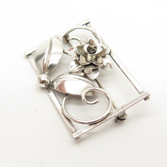 925 Sterling Silver Vintage Floral Design Pin Bro… - image 6