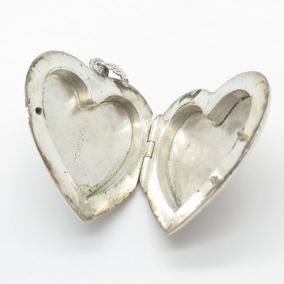 925 Sterling Silver Vintage Etched Heart Locket 3… - image 7