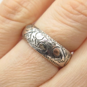 925 Sterling Silver Vintage Textured Leaves Band Ring Size 6 3/4