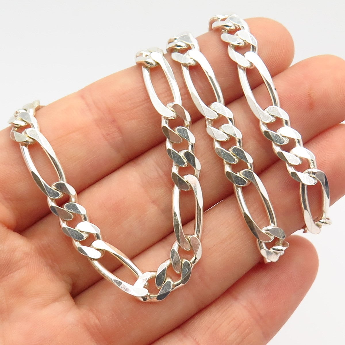 Vintage AZ ITALY SIGNED 925 Sterling Silver Figaro Chain
