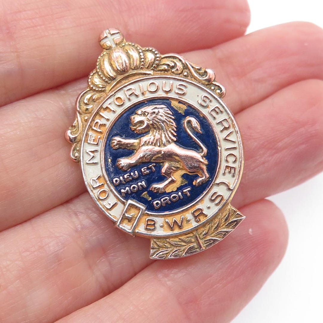 925 Sterling Gold Plated Antique WWII Enamel British War Relief Society ...