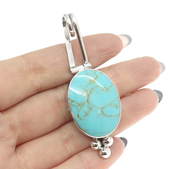 925 Sterling Silver Vintage Real Turquoise Modern… - image 1