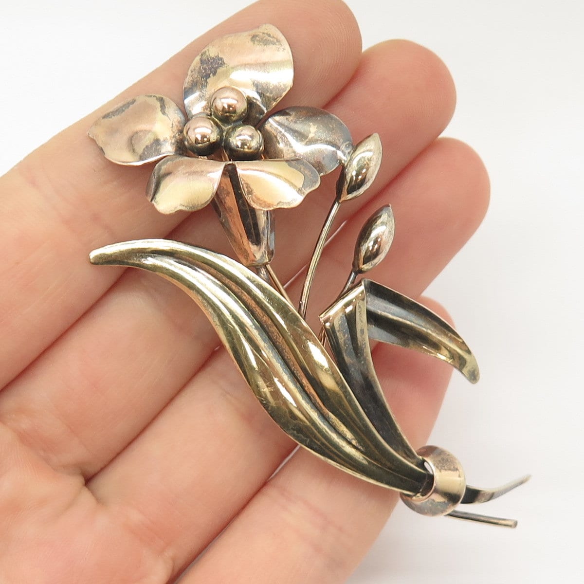 vintage flower HANDMADE STERLING　brooch 925 Sterling Silver / 1/20 12K G.F. Vintage Carl Art Floral