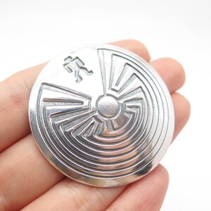 925 Sterling Silver Vintage Tribal Round Pin Brooch