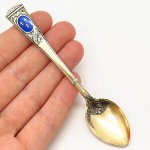 800 Silver Gold Washed Antique Blue Enamel &quot;Wiesbaden&quot; Souvenir Spoon