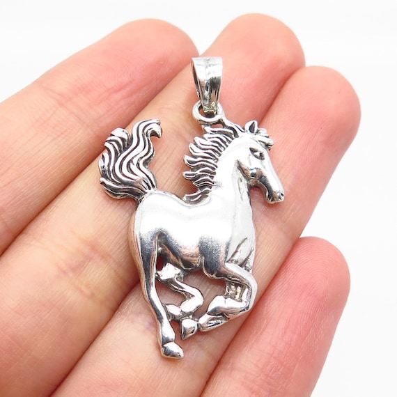 925 Sterling Silver Vintage Horse Pendant - image 1