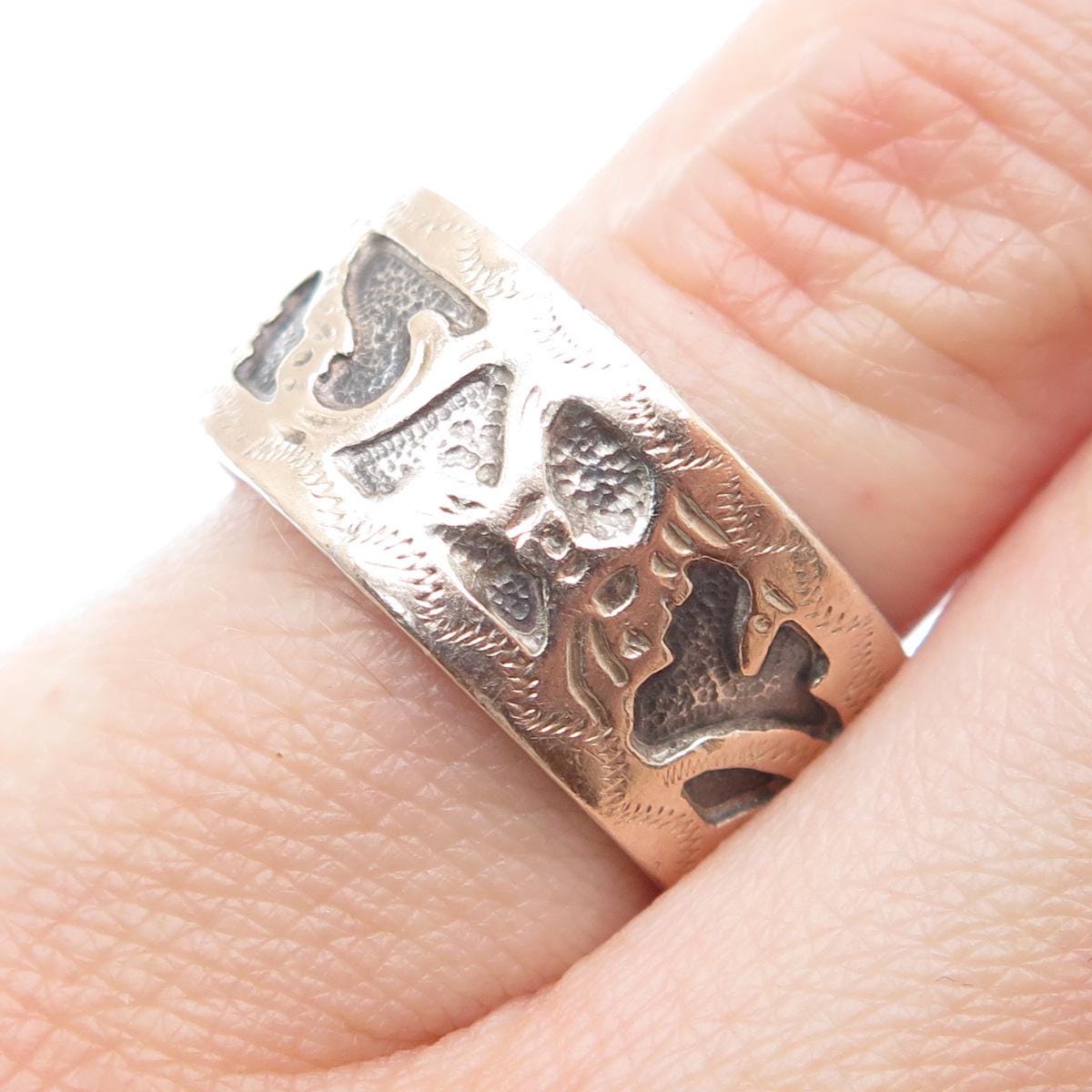 900 Silver 2-tone Vintage Guatemala Tribal Oxidized Band Ring Size