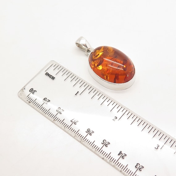 925 Sterling Silver Vintage Real Amber Pendant - image 3