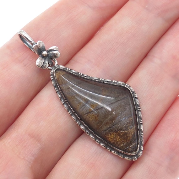 925 Sterling Silver Antique England Monarch Butterfly Wing Flower Pendant