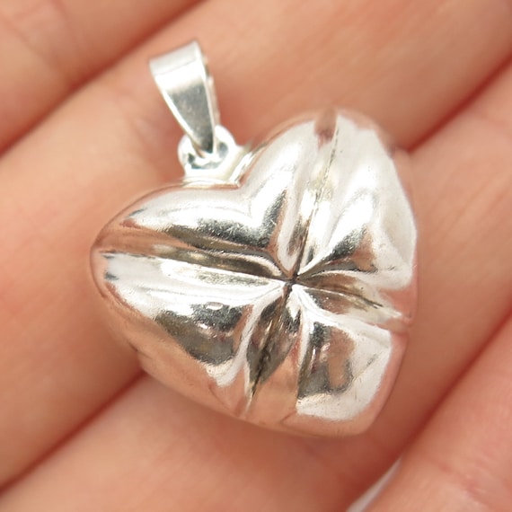 925 Sterling Silver Vintage Heart Hollow Pendant - image 1