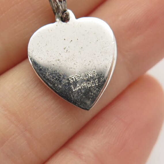 925 Sterling Silver Vintage Lamode Heart Pendant - image 4