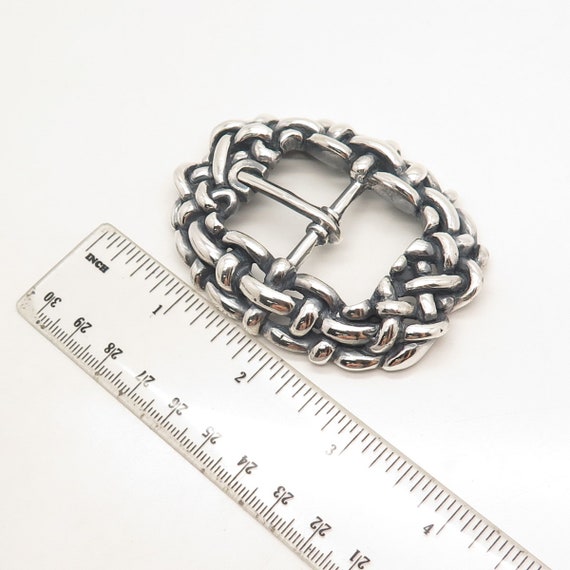 925 Sterling Silver Vintage Wicker Belt Buckle - image 3