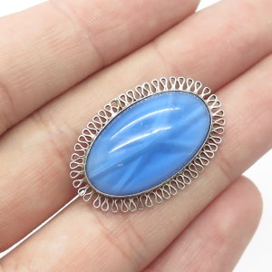 925 Sterling Silver Antique Art Deco Art Glass Filigree Pin Brooch
