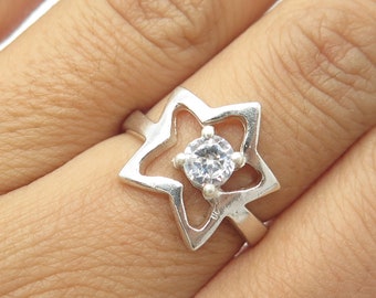 925 Sterling Silver Vintage Single-cut Round Shaped C Z Star