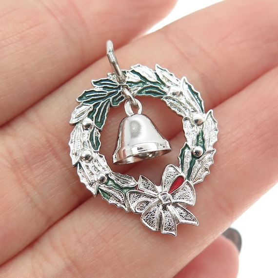 Christmas Wreath Charm Sterling Silver Antiqued Finish Christmas Wreath Charm Sterling Silver Antiqued Finish