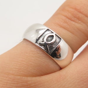 925 Sterling Silver Vintage Ichthys Fish Band Ring Size 5