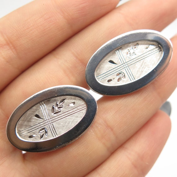 925 Sterling Silver Vintage Etched Oval Cufflinks - image 1