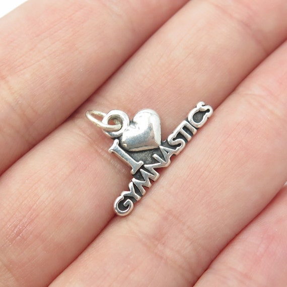 Gymnastics Charm I Love Gymnastics with Heart Sterling Silver Gymnastics Charm I Love Gymnastics with Heart Sterling Silver