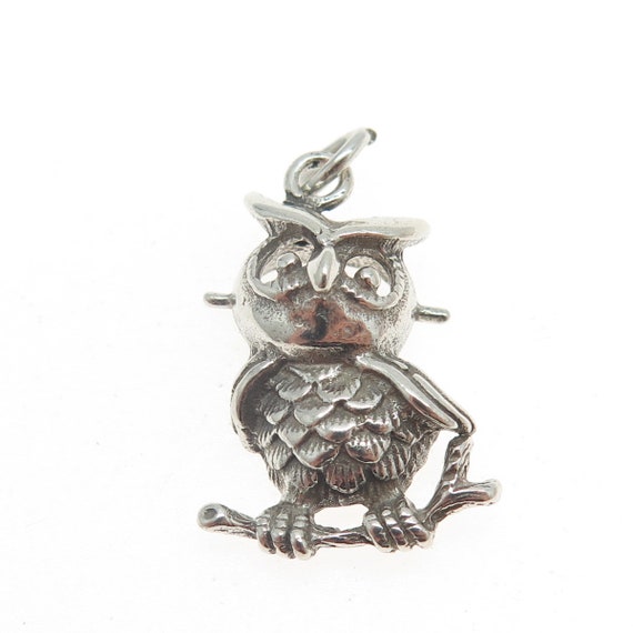 925 Sterling Silver Vintage Owl Bird Charm Pendant - image 4