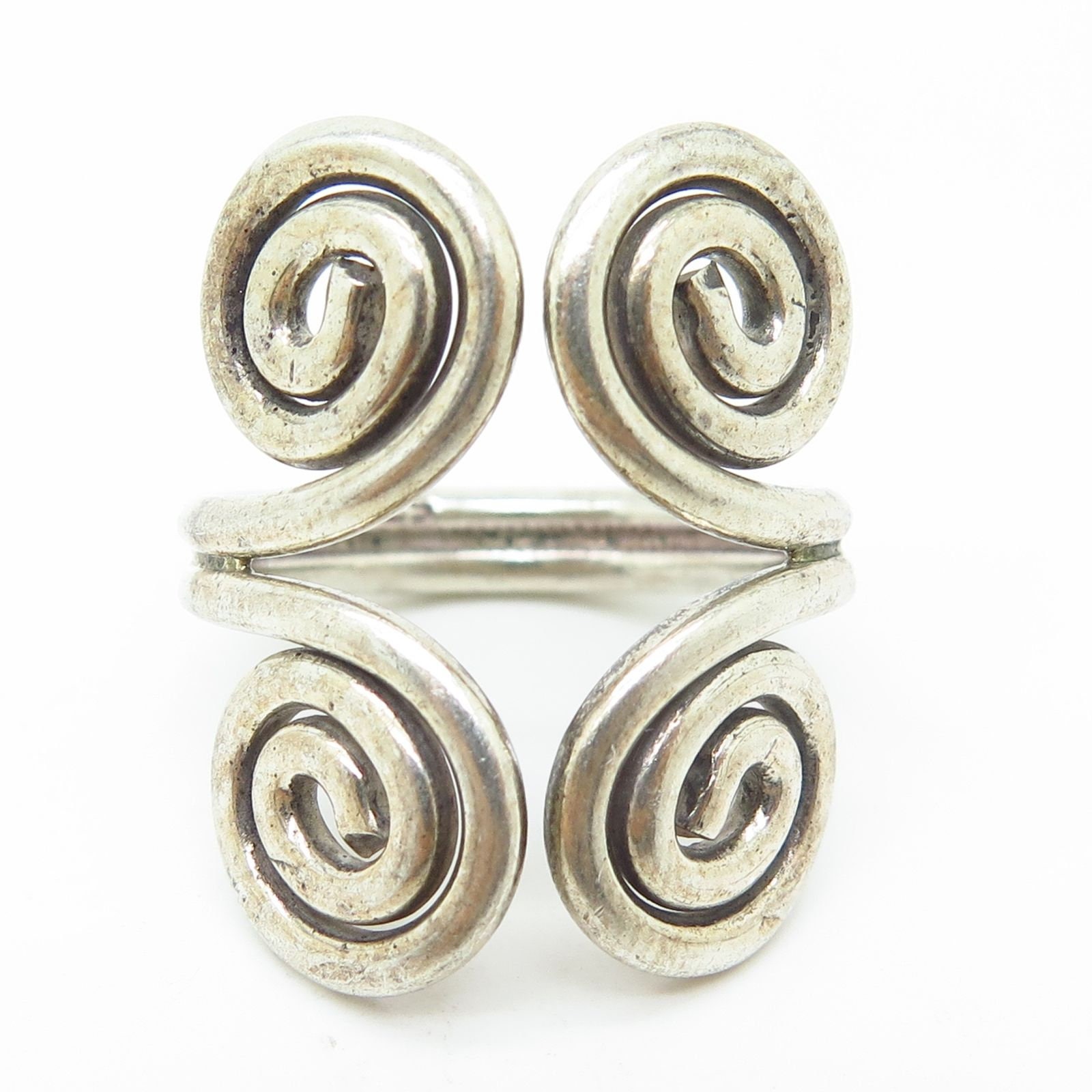 925 Sterling Silver Spiral Design Wide Adjustable Ring Size 7 | Etsy